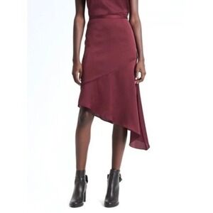 Banana Republic x Olivia Palermo Burgundy Satin Bias Cut Asymmetrical Skirt S.14